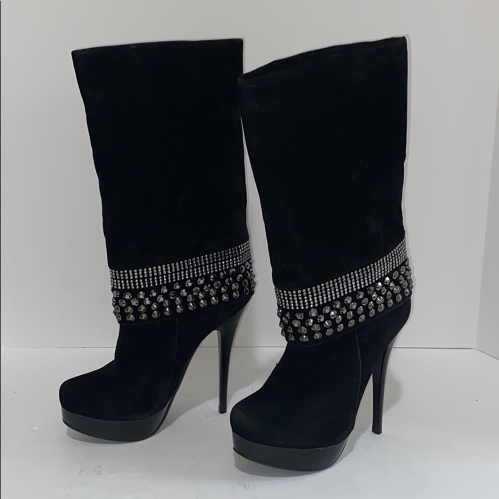 Nancy Li Rhinestone Black Suede Heel - Picture 2 of 8